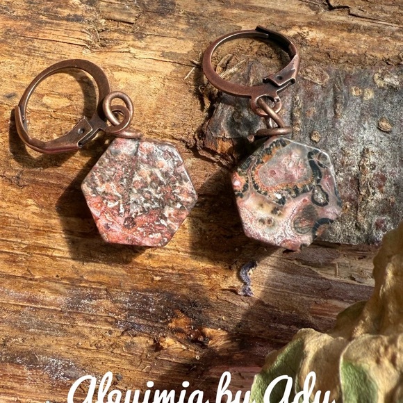 Ocean jasper Hexagon Stone Earrings - Picture 1 of 1
